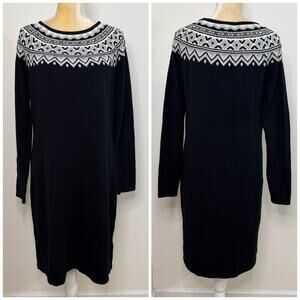 NWT CHAPS Long Sleeve Knit Sweater Dress Size L Black Fair Isle Holiday
